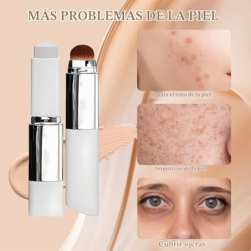 2 unidades de base de maquillaje de cambio de color, 2 en 1 con cepillo, base de cobertura completa a media para maquillaje impecable, de larga duración, hidratante, para todo tipo de pieles, piel