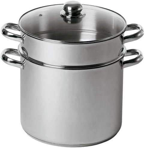 Baumalu, Straight Shape Couscous Handset, Stainless Steel, Glass Lid, Suitable for All Heat Sources Including Induction