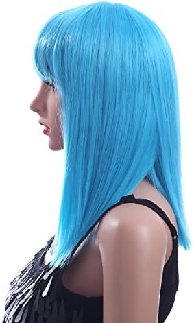 YOURWIGS Blue Cosplay Wigs Short Bob Hair Wig with Straight Flat Bangs Synthetic Wigs for Women Natural As Real Hair Wig Cap Z064BL