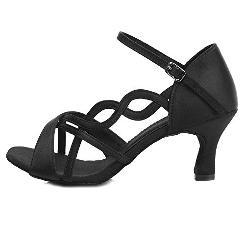 HROYL Women TY-B26 Black Satin Latin Dance Shoes 8 B(M) US