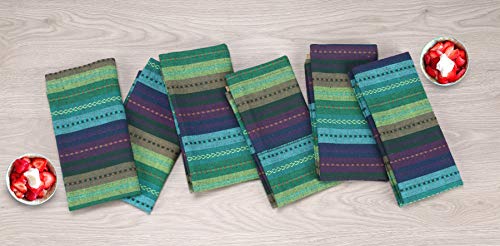 12 Pack Salsa Stripes Dinner Napkins, Soft & Comfortable Cotton Napkins Multi Color Luxurious Salsa Napkins - Tailored With Mitered Corners And A Generous Hem Easy care - Teal Multi - 18x18 Inch