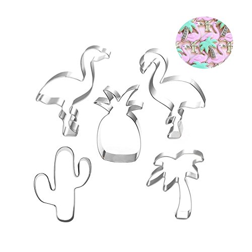 5 PCS Tropical Flamingo Cookie Cutters Set Flamingo Pineapple Palm Tree Cactus Stainless Steel