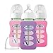 Dr. Brown's Options Wide Neck Glass Bottle in Silicone Sleeve, 9 Ounce, 3 Count, Pink/Purple