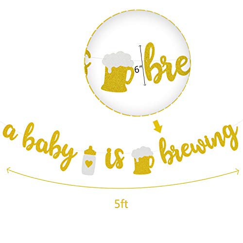 A Baby is Brewing Baby Shower Banner Gender Reveal Party Decoration Diaper Party Decor Pre-strung Gold Glitter Baby Brewing Sign with Beer & Baby Bottle Design