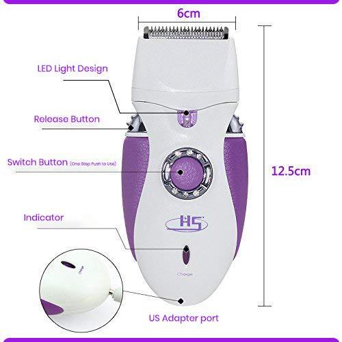 Hair Epilator Shaver Razor Trimmer for Women - 4 in 1 Rechargeable Hair Remover - Includes Four Heads for Complete Hair Removal - Painless Women Depilatory Machine for Facial Bikini Leg Arms Body Lips