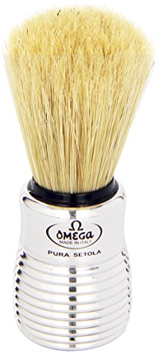 Omega hog bristle shaving brush with chromed plastic ha…