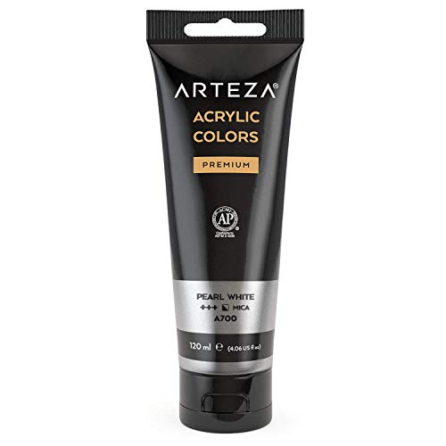 ARTEZA Metallic Acrylic Paint, (Pearl White A205) 120 ml/tube, Highly