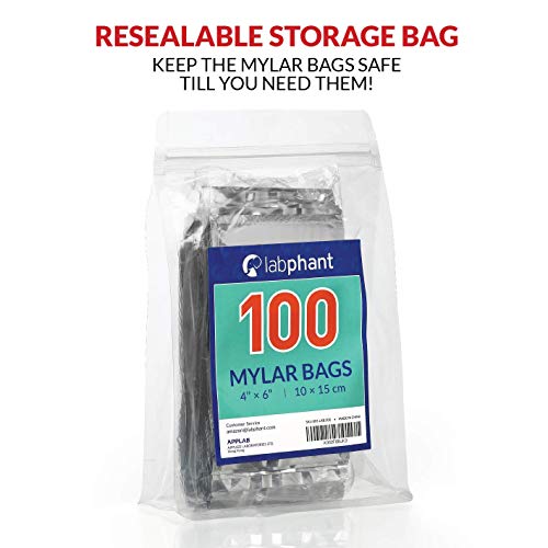 Mylar Bags with Ziplock 4" x 6" 100 Bags Sealable Heat Seal Bags