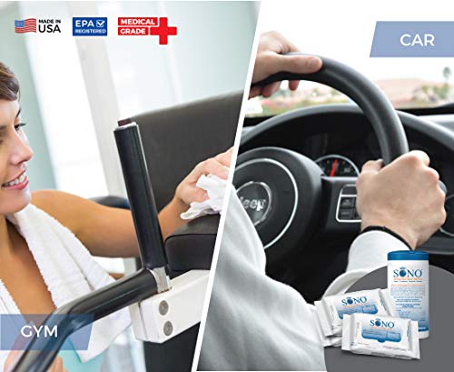 SONO Travel Safe Medical Grade Disinfecting Wipes Family Pack for Airplanes, Cruise Ships, Gyms, Schools, Offices, Kitchens, Bathrooms, Toilets, CPAP Masks and Machines, Vinyl Upholstery, Cell Phones - Thumbnail 4