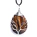 Hongjintian Wire Wrapped Tree of Life Natural Grown Tiger Eye Gemstone Teardrop Pendant Necklace Healing Crystal Chakra Jewelry for Women