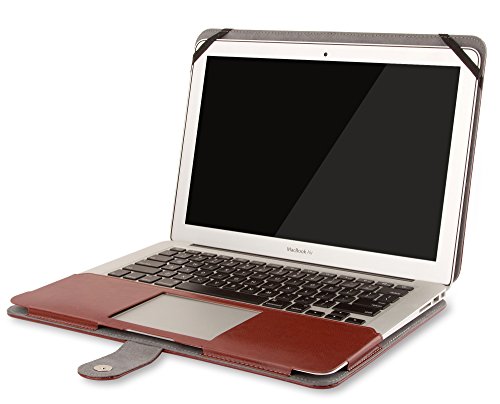 Mosiso PU Leather Book Folio Stand Case for MacBook Air 13 Inch (Models: A1466 and A1369) - Brown