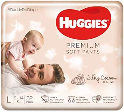 Huggies Premium Soft Pants, Large (L) size baby diaper pants, 52 count