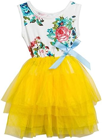 RJXDLT Little Girls Sleeveless Floral Princess Dress Lace Tulle Tutu Dresses Sundress 3 Years Yellow