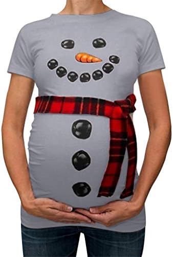 Zerototens Women's Christmas T-Shirt,Ladies Maternity Nursing Crewneck Short Sleeves Tops Snowman Cartoon Maternity T Shirts Xmas Pregnancy Wrap Tee,S-3XL