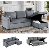 Trygoal 85'' Queen 3-Seat Pull Out Sleeper Sofa Bed with Storage, Grey | Convertible Sofa Bed with Storage, 85 Inch,L Shaped 3 Seat Sectional Sleeper Sofa