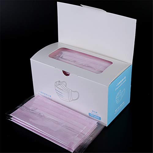 50 Pcs Disposable Non-Woven Face Masks Dental Surgical Hypoallergenic Breathability Comfortable Ear Loop Great Prevention Allergies and The Flu (Pink)