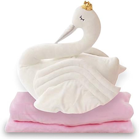 NAS AOSTAR 2 in 1 Pillow Blanket Plush Stuffed Animal Toys Swan Throw Pillow and Blanket Set. (White)