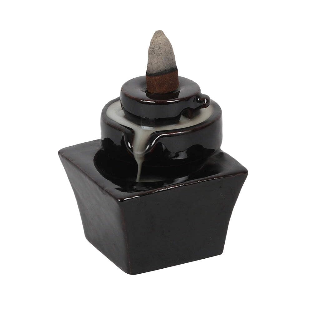 Majestic Black Tiered Fountain Backflow Incense Burner - 7cm x 7cm (1 Pc.) - Unique & Eye-Catching Design - Enhance Relaxation & Meditation, Premium Ceramic - Ideal for Artistic Home Decor