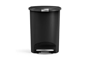 simplehuman 50 Liter / 13 Gallon Semi-Round Kitchen Step Trash Can with Secure Slide Lock, Black Plastic