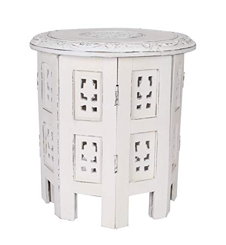 Solid Wood Hand Carved Accent Table Side Table Entryway Table Side Tables For Small Spaces Wooden End Table Bedside Table Octagonal Wooden Table 12 Inch Round Top X 12 Inch High White