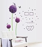 Sangu Love Purple Dandelion Butterfly Removable Mural Wall Stickers Wall Decal for Home Decor