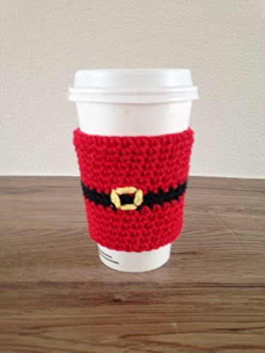 Crochet cup cozy, coffee cup sleeve, reusable coffee sleeve, coffee cup cozy in red, Santa
