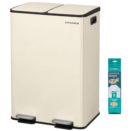SONGMICS Mülleimer Küche, 2 x 30 Liter, 2 Fächer, Stahl