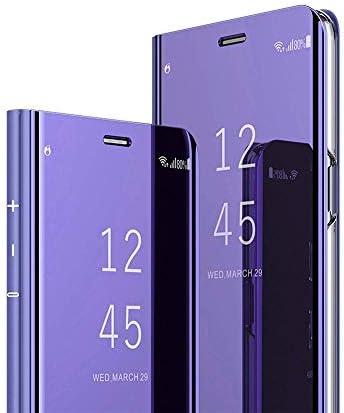ISADENSER Samsung Galaxy J4 Plus 2018 Case Design View Flip Plating Mirror Makeup Glitter Slim Wallet Shockproof Full Body Protective Case for Samsung Galaxy J4 Plus 2018 Mirror Purple