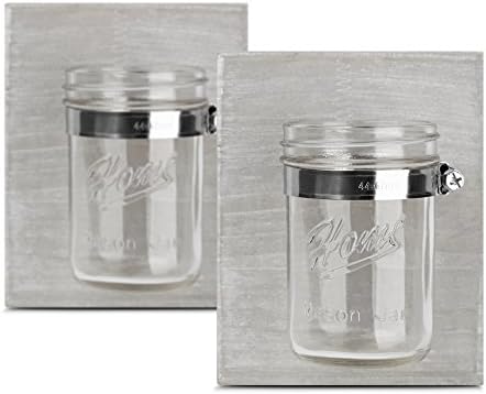 HUACHEN Farmhouse Mason Jar Bathroom Kitchen, Rustic Mason Jar Organizers ideal for Kitchen Planter of Succulent Office Organization and hold for Bathroom Toothbrush in Gray (Set of 2)