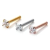 Ruifan 18G Surgical Steel 2.5mm Clear Diamond CZ Nose Bone Studs Rings Pin Piercing Jewelry 3PCS (Silver + Gold + Rose Gold)