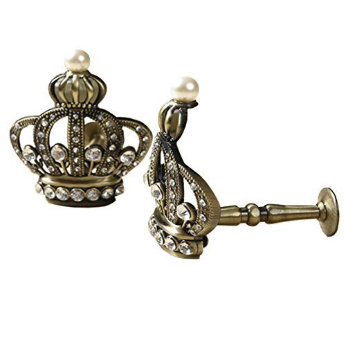 Joyci One Pair Crown Curtain Holdbacks Inlay Crystal Pearl Curtain Tiebacks Unique Drapes holder (Bronze)