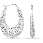 Charmsy 925 Sterling Silver Hoop Earrings for Women | Classic Diamond-Cut Shrimp Hoop Earring | Round Oval Shaped Puff Click-Top Earrings Hoops