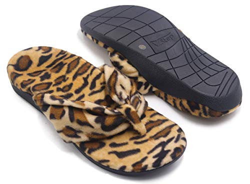 V.Step Women Leopard Print Slippers Faux Fur Slide Slip On Flats Sandals with Arch Support Open Toe Soft Girls Indoor Outdoor Shoes