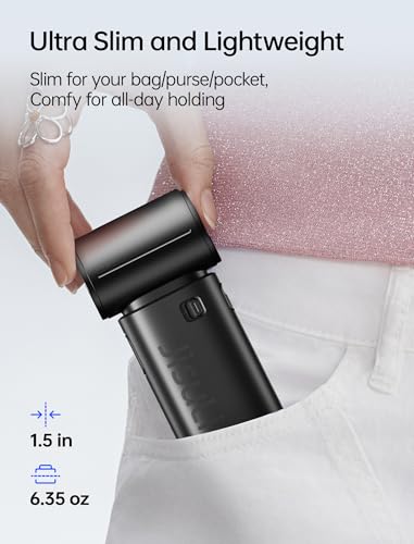 JISULIFE 9S Turbo Power Portable Fan with 5000mAh Battery and 5 Speeds of Runtime up to 22 Hours - Black