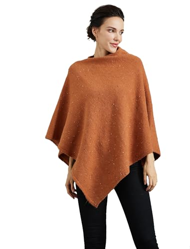 BEAUZSUZSANA Women's Heaps Collar Bohemian Poncho Sweater Knitted Cape Irregular Hem Wrap Pullover for Spring Fall Winter (Burnt Orange) at Amazon