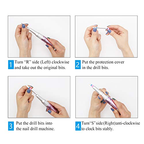 UrBeauty Electric Nail Drill Machine, 30000rpm Professional Acrylic Nail Tools Low Noise with Cooling System, 7 in 1 Bits Manicure and Pedicure Set - Thumbnail 4