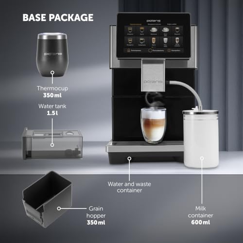 Polaris PACM 2081AC Smart Hot & Cold Coffee Machine, 40 One-Touch Programs, Built-In Grinder, Wi-Fi App Control, Profi-Cream Frothing, 6 User Profiles, Coffee To Go Thermos Included