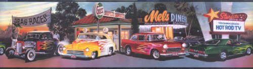 Mel's Diner Cars Wallpaper Border Chevy Ford Flames by Chesapeake
