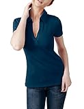 Elbon Boutique Womens V-Neck Short Sleeve Polo Collar Golf Shirt