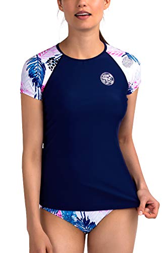 AXESEA Womens Rash Guard Short Sleeve Rashguard Swim Shirt UPF 50+ Swimsuit,Multicoloured,US 10