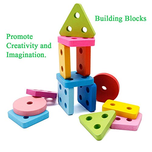 CHAFIN Wooden Educational Toys for Age 1 2 3,Wooden Shape Color Sorting Preschool Stacking Geometric Blocks Toddler Puzzles Toys Birthday Gifts for Baby Boys Girls