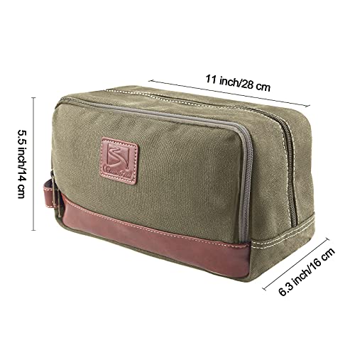 SEEMEROAD Toiletry Bag Canvas for Men / Women Traveling Cosmetic Bag Dopp Kit Leather Shaving Organizer Hygiene (L - Military Green)