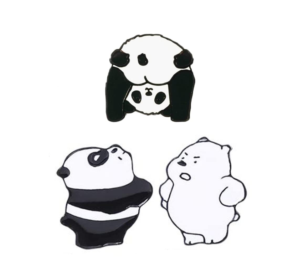 Cute Panda Enamel Pins 3Pcs Funny Animal Badge Brooch Cartoon Bear Panda Lapel Pin Clothing Bags Backpacks Jackets Hat Decorations