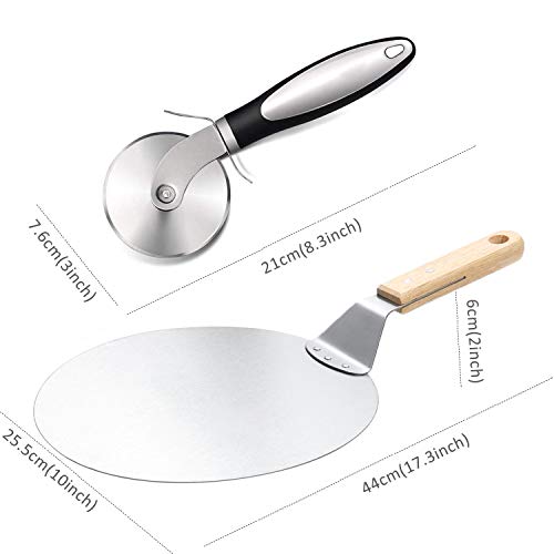 Metal Pizza Peel, Merrynice Premium Stainless Steel Pizza Peel with Pizza Cutter Wheel, Wooden