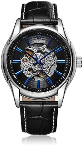 Men's Black Faux Leather Band Black Dial Automatic Mechanical Business Wirst Watch Business Watch For Men