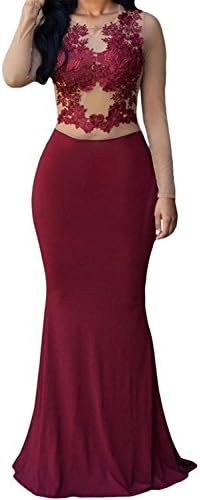 Sicong2 Natural and Graceful Women's High Neck Lace Prom Ball Evening Gowns Maxi Dress RedMedium Attractive