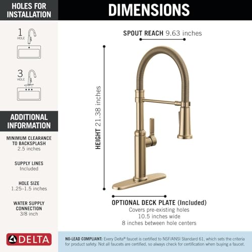 Delta Rhett Pro Style Commercial Kitchen Faucet with Pull Down Sprayer, Single Hole Brushed Gold Kitchen Sink Faucet, Single Handle, Champagne Bronze 18829-CZ-DST