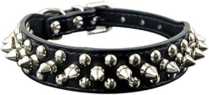 Pet Dog Adjustable Pu Leather Studded Round Spikes Puppy Cat Necklace Collar (S, Black)
