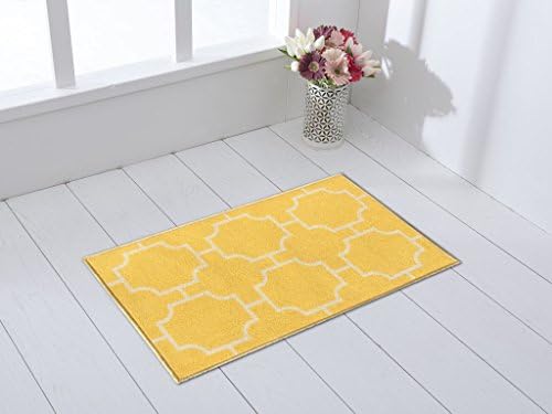 Rubber Backed 18" x31" Moroccan Trellis Yellow & Ivory Non-Slip Doormat Accent Rug Milldia Milano Collection Area Rugs MIL5019-1X2