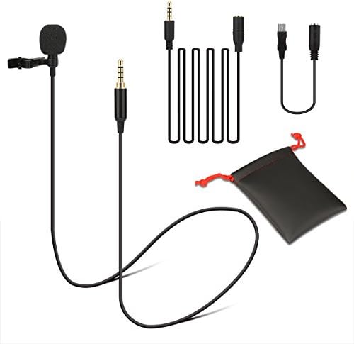 Lavalier Microphone Lapel Clip On Omnidirectional Condenser Mic for iPhone, iPad, Go Pro, Macbook, Samsung Android, Smartphones, Youtube, Interview, Video Recording, Noise Cancelling Mic